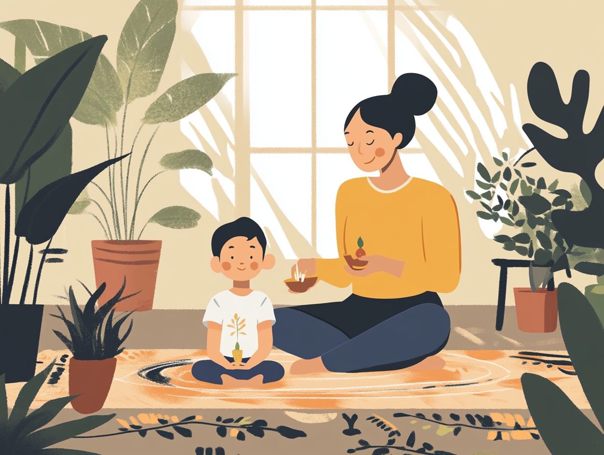 A parent practicing mindfulness with their children