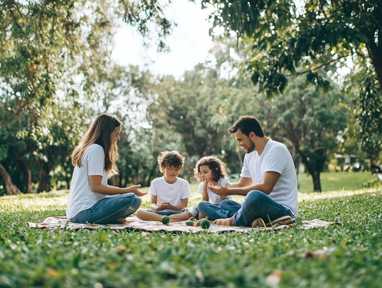 Visual summary of key takeaways for practicing mindfulness during family outings.