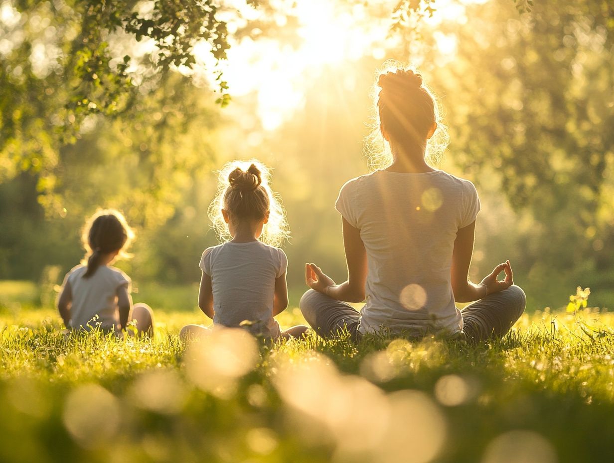 A mother practicing mindfulness with her children during a family activity