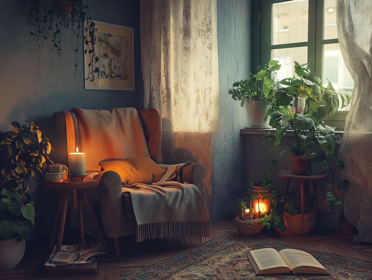 A serene journaling space featuring comfortable seating and inspiring art supplies.