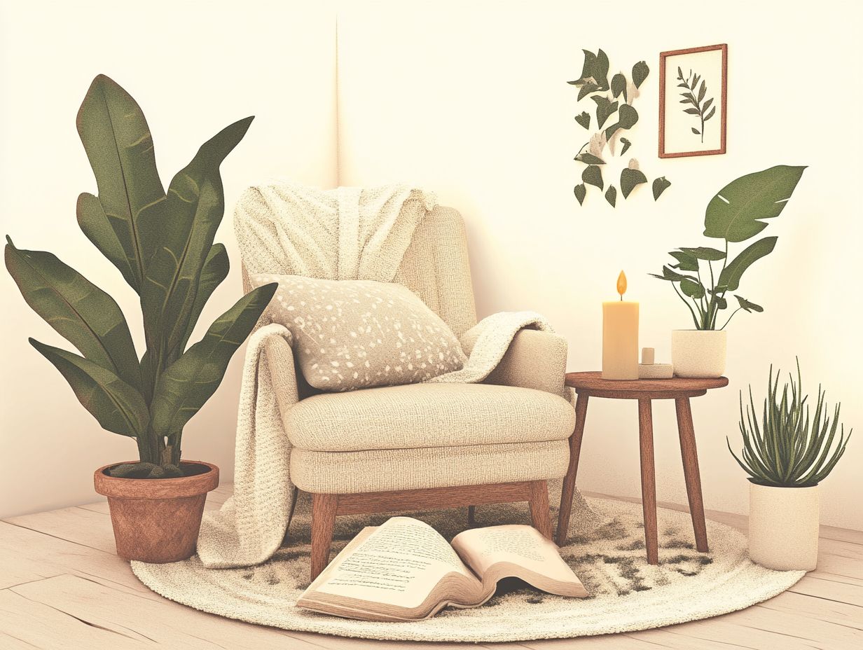 An inviting space showcasing monthly self-care activities, including relaxation techniques.