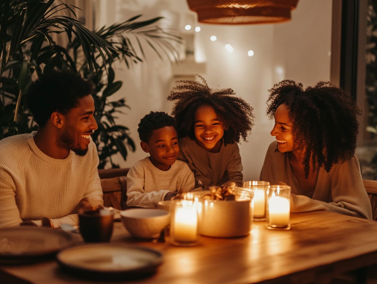 A family enjoying a meal together, symbolizing rituals for communication.