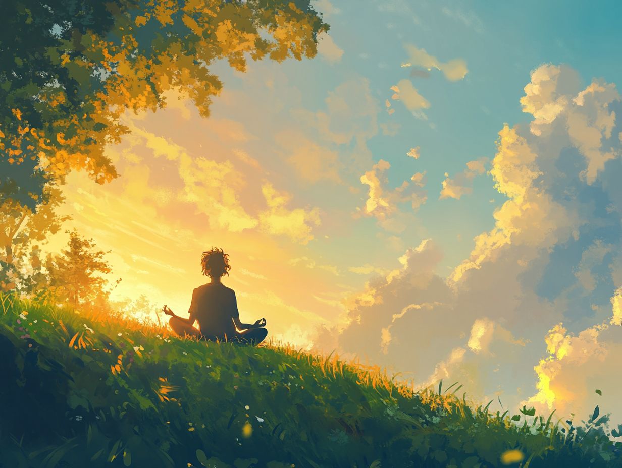 A serene person practicing mindful breathing in a peaceful setting