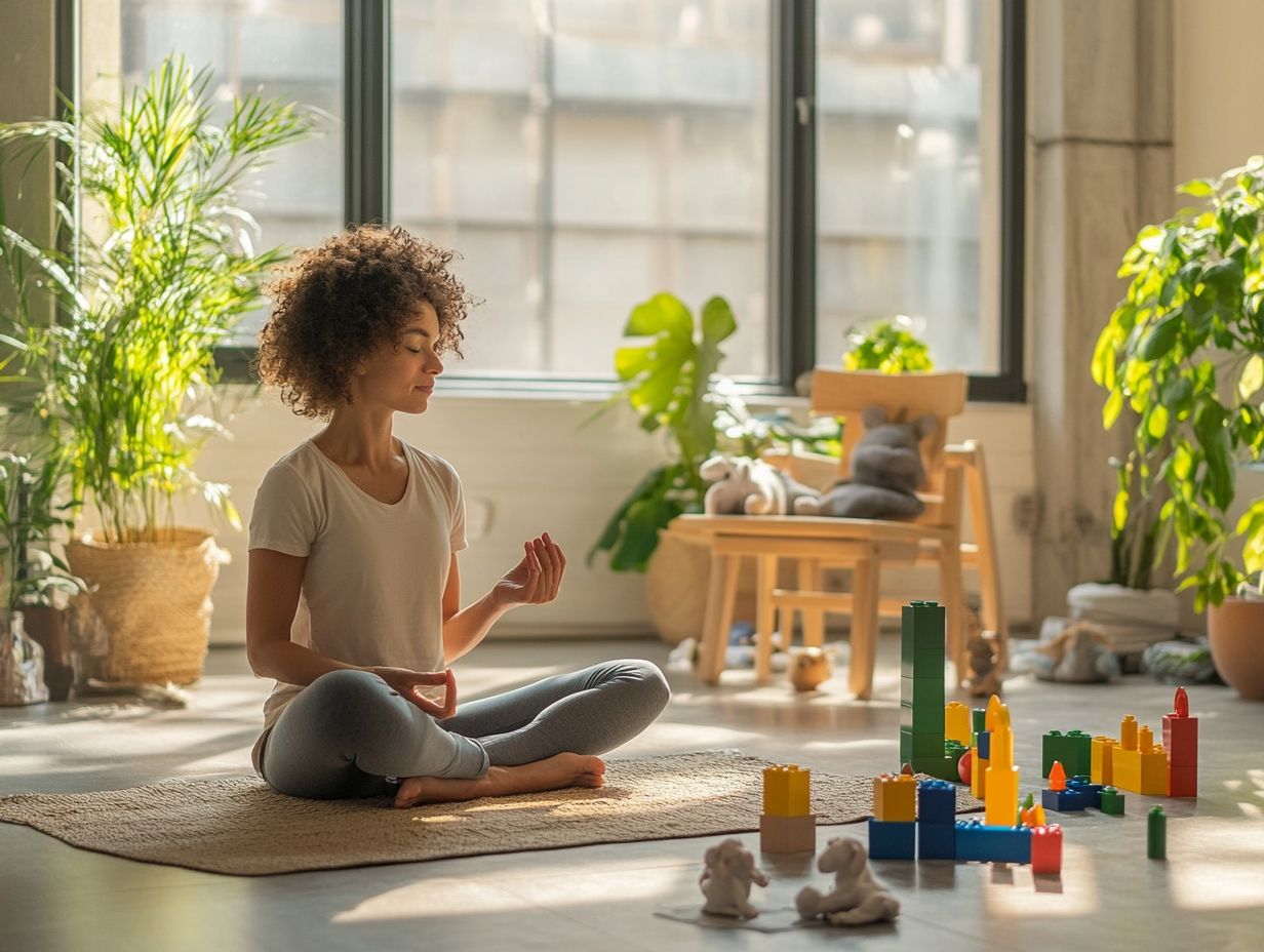 An illustration depicting challenges of practicing mindful parenting for self-care.