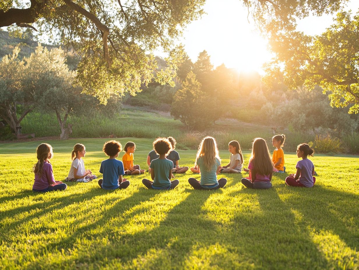 Children practicing body scans in a tranquil environment.