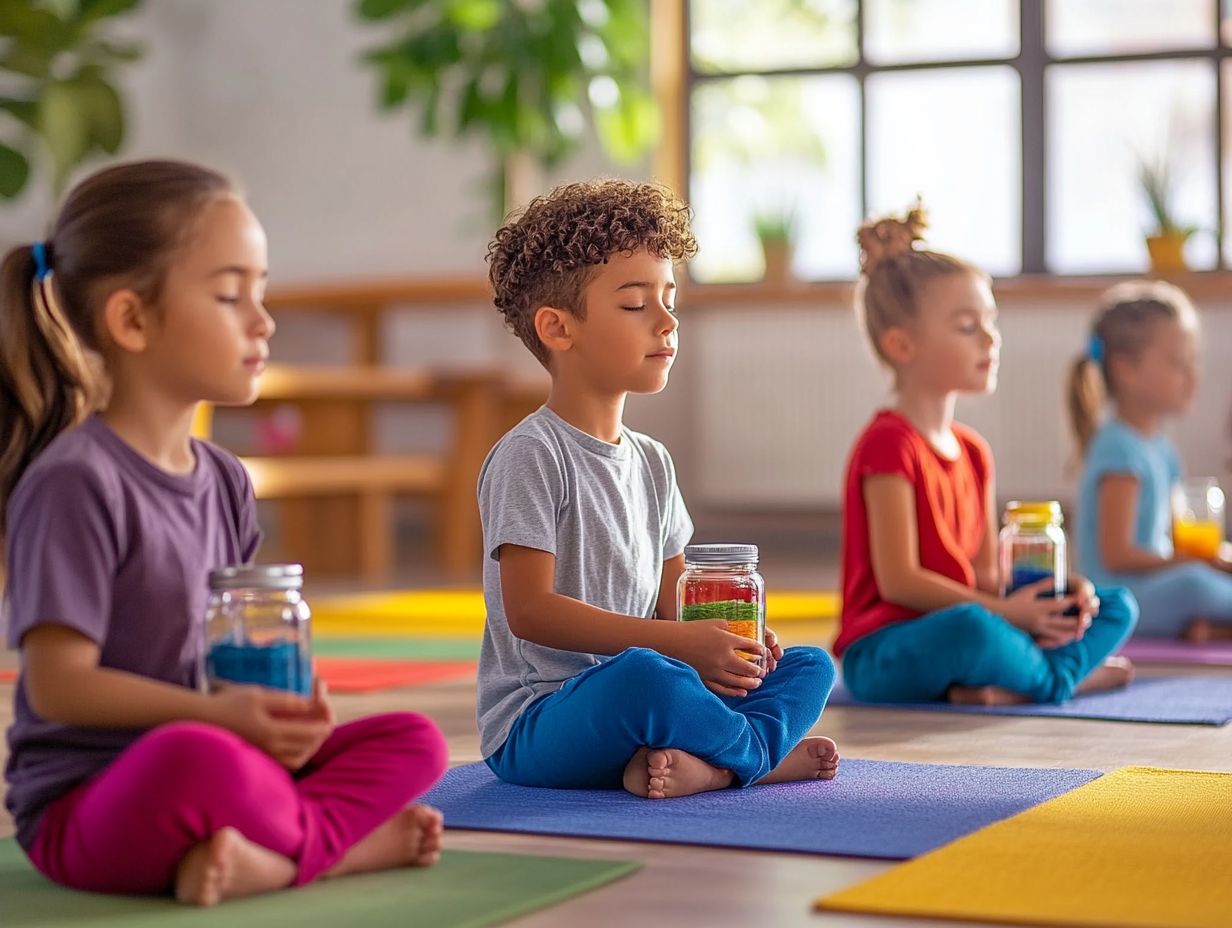 Children engaging in mindful breathing games