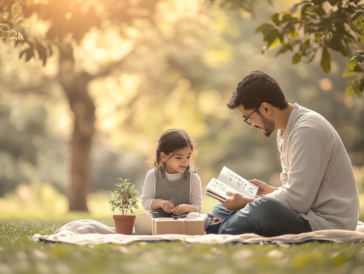 A parent and child practicing breathing exercises together