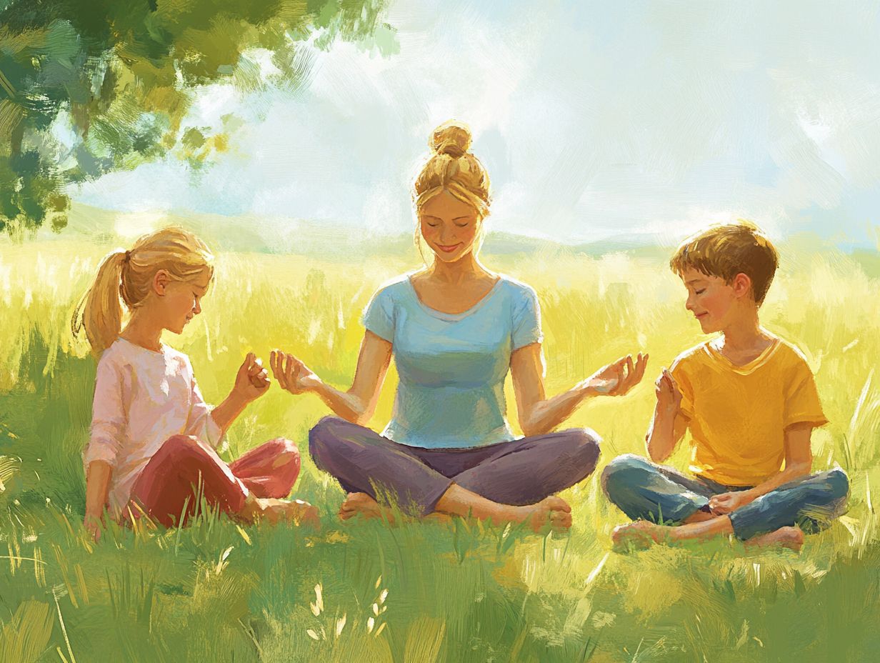 A visual guide showing family mindfulness exercises.