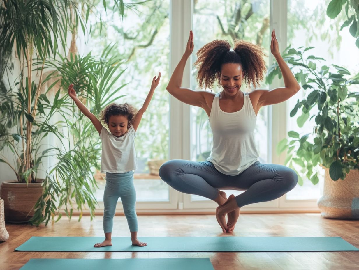 Family practicing yoga together outdoors