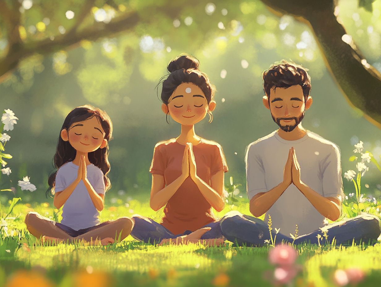 Family practicing mindful breathing techniques together