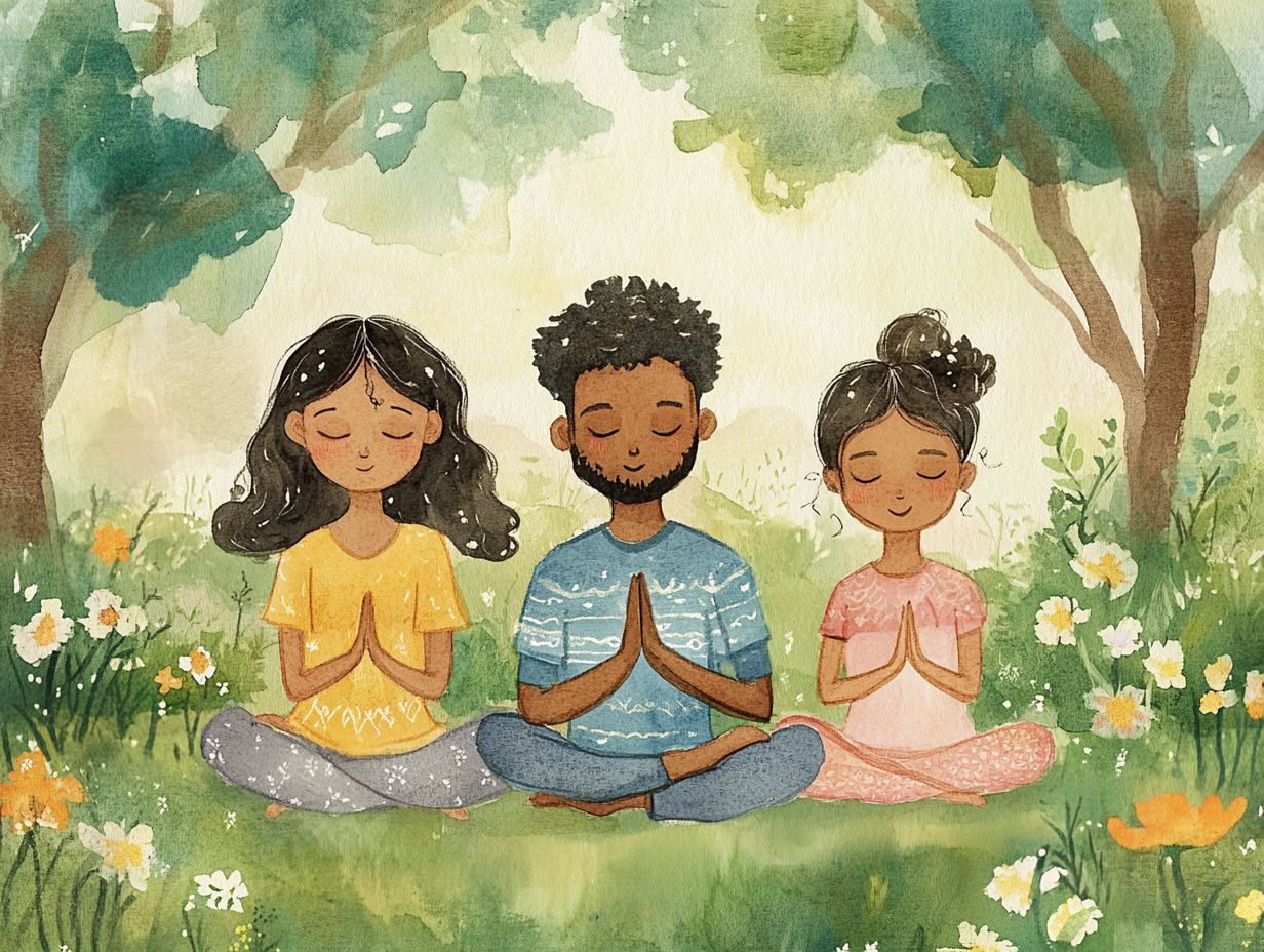 Family practicing mindful breathing together