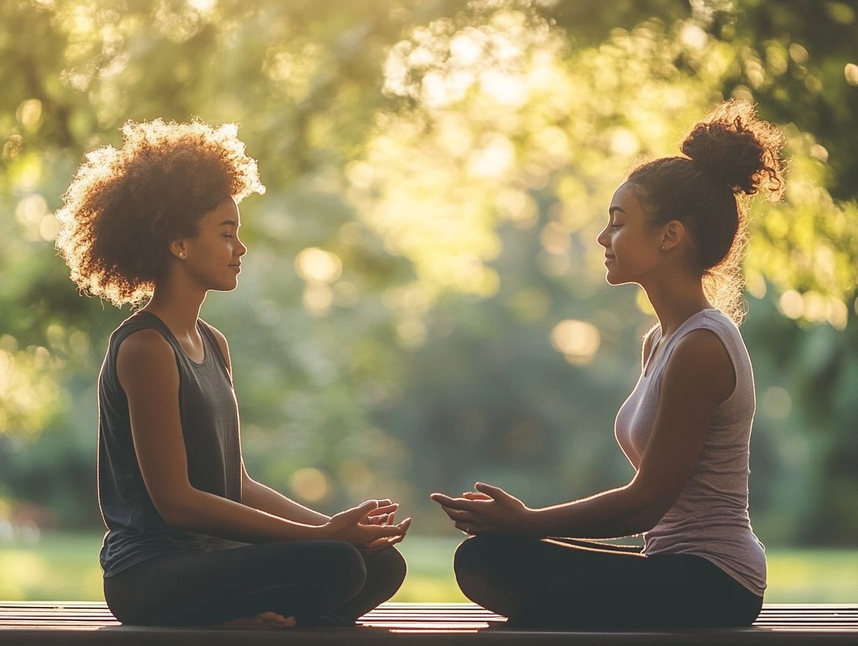 A family practicing mindfulness in a serene setting